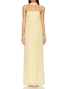Lovers + Friends Strapless Pleated Maxi Skirt in Pale Yellow
